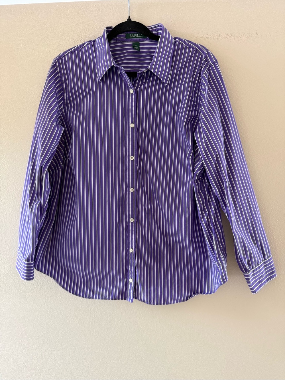 Lauren Ralph Lauren Women’s Purple and White Striped Button-Up Blouse